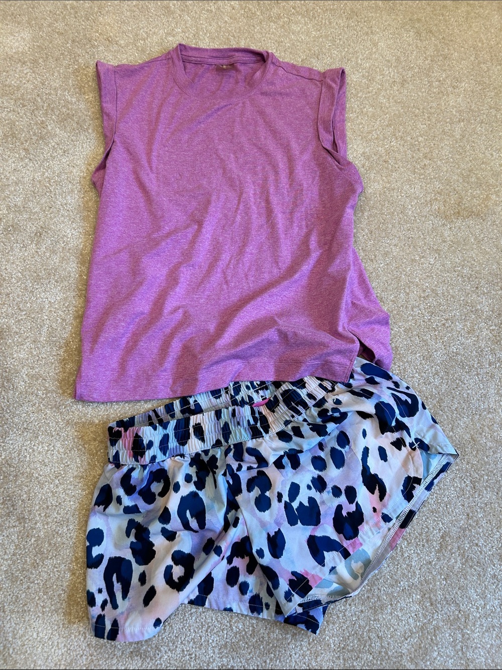 Alia Lavender Sleeveless STank with Multicolor Leopard Shorts